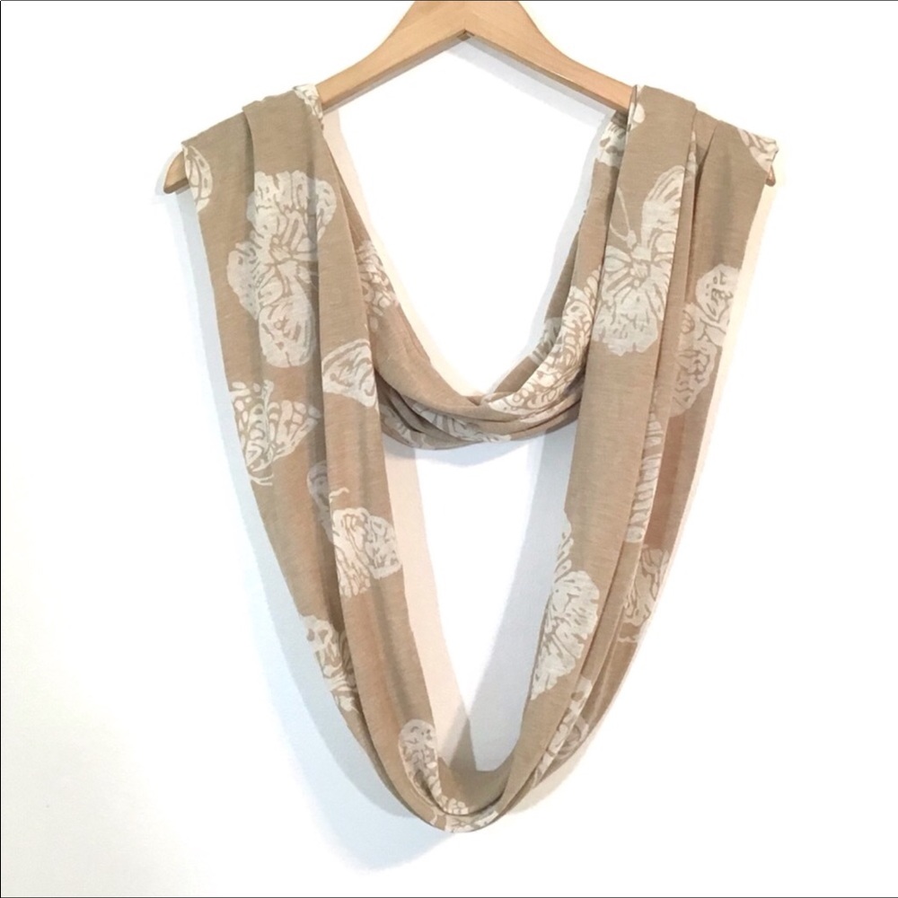 29 Palms Infinity Loop Scarf Tan & Cream Butterfly Print